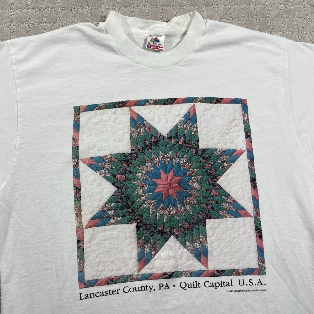 VTG 1995 Lancaster PA Quilt Capital Size Large Knit Sewing Art Colorful Tshirt‎